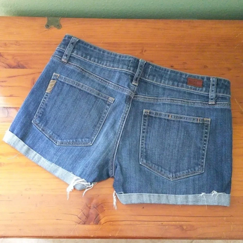 Paige Womens‎ Size 27 Blue Cuffed Denim Shorts Medium Wash Distressed